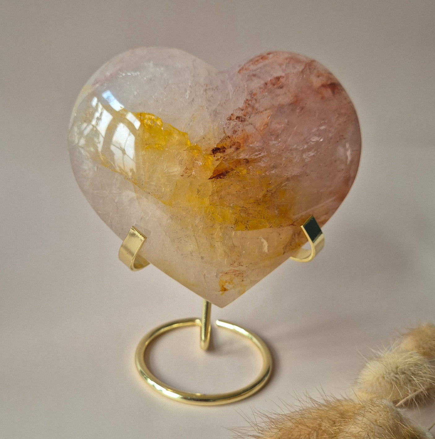 XXL Gran Corazón de Cuarzo de Fuego de Piedra Preciosa -1243 gr