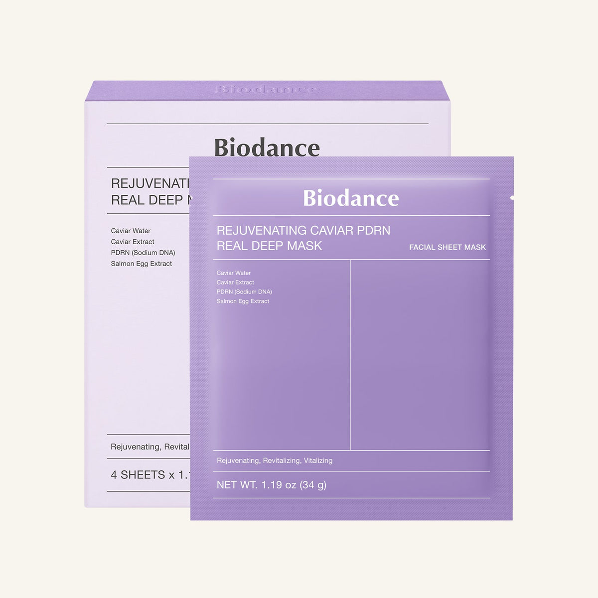 Biodance Caviar PDRN Real Deep Mask · Pack de 4 - caja y sobre de mascarilla facial