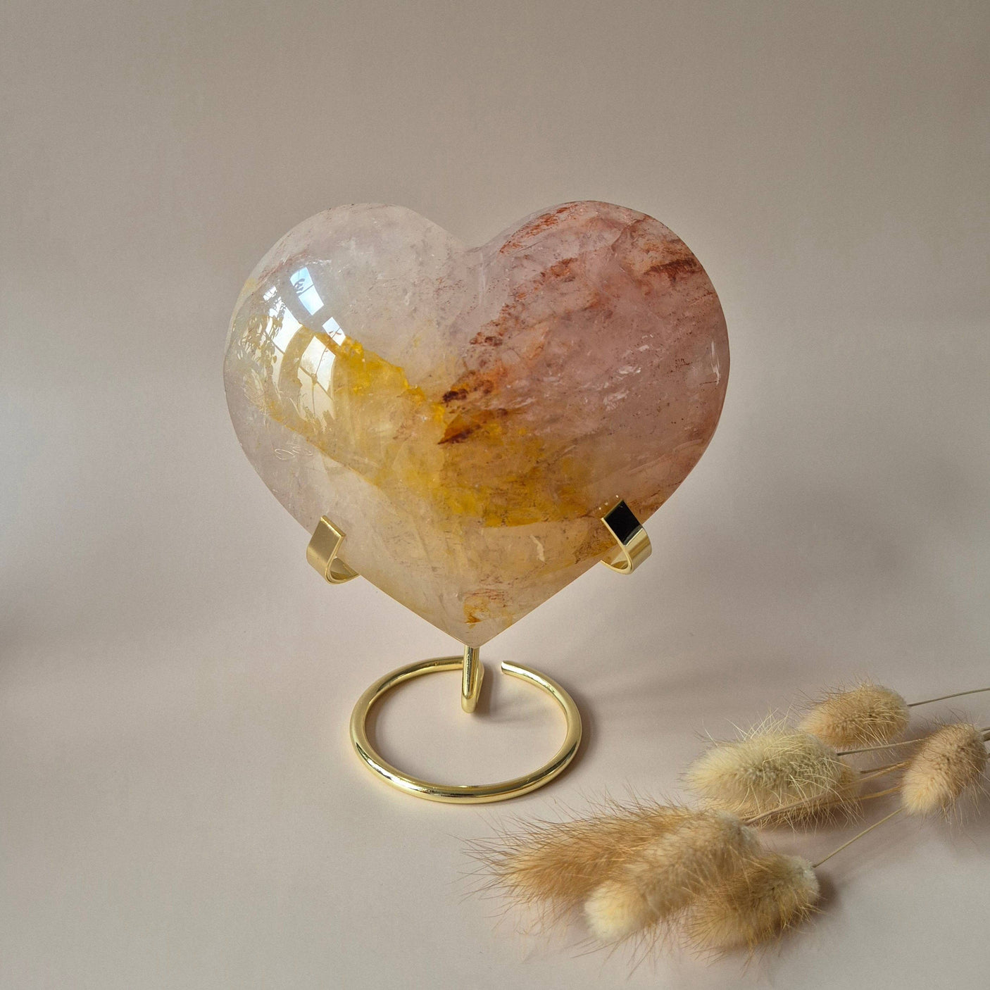 XXL Gran Corazón de Cuarzo de Fuego de Piedra Preciosa -1243 gr