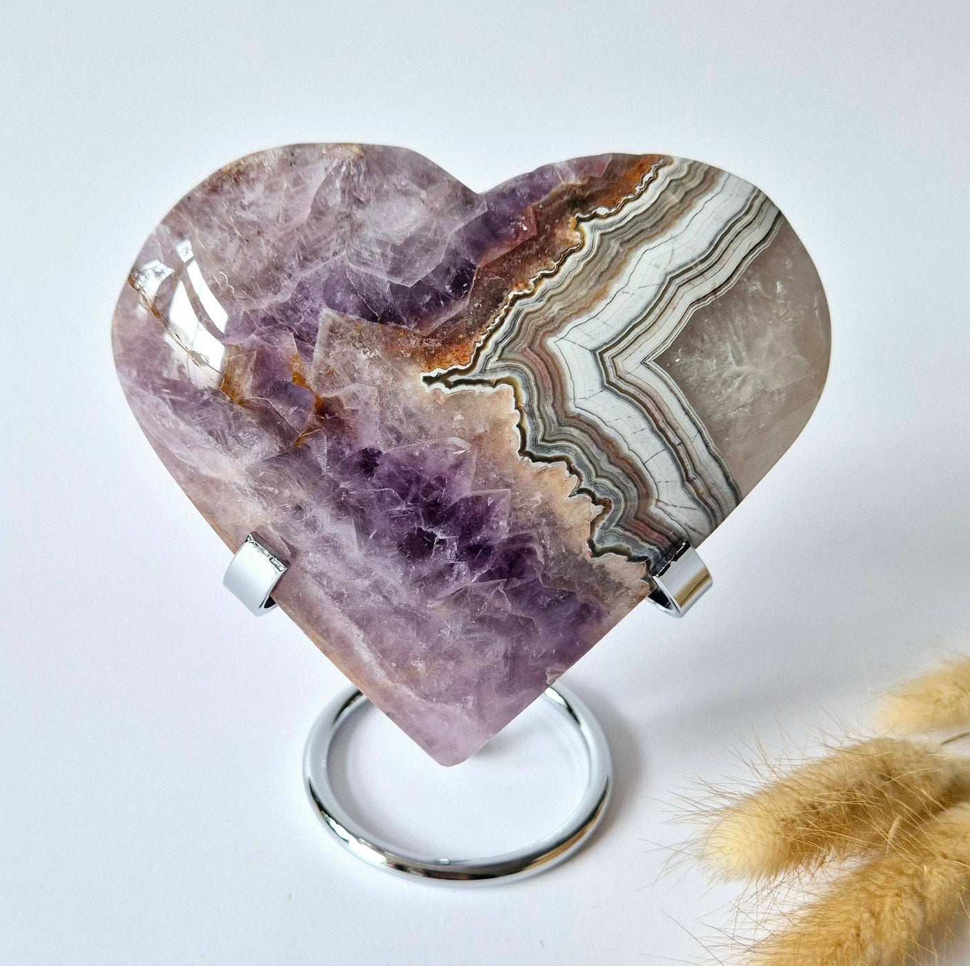 Amatista Ágata Luna XL en forma de corazón con soporte