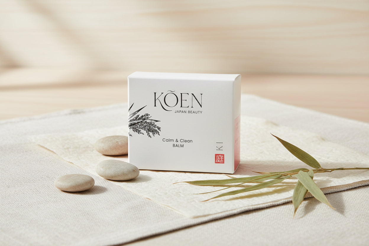 Bálsamo limpiador KI Calm & Clean Balm de KÕEN Japan Beauty, primer paso del ritual de doble limpieza en Biovardi.