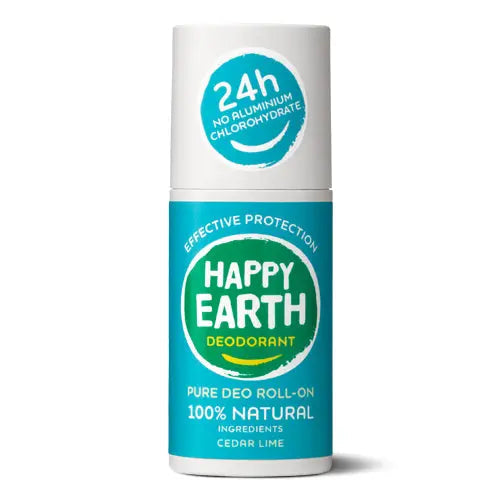 Envase de Happy Earth Desodorante roll-on con alumbre 75 ml — Cedar Lime
