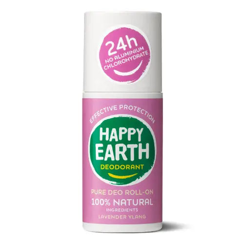 Envase de Happy Earth Desodorante roll-on con alumbre 75 ml — Lavender Ylang