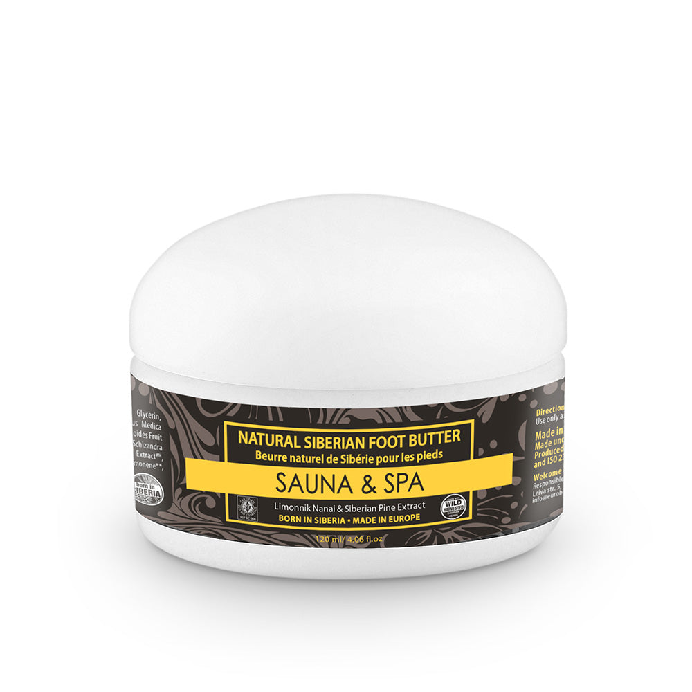 Tarro de Natura Siberica Manteca nutritiva para pies Sauna & Spa 120 ml