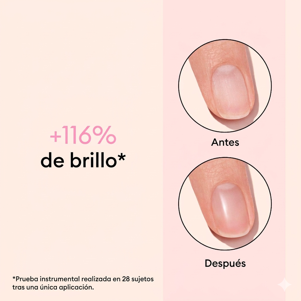 Comparativa de resultados: +116% de brillo inmediato tras usar Glossy Booster Duo.