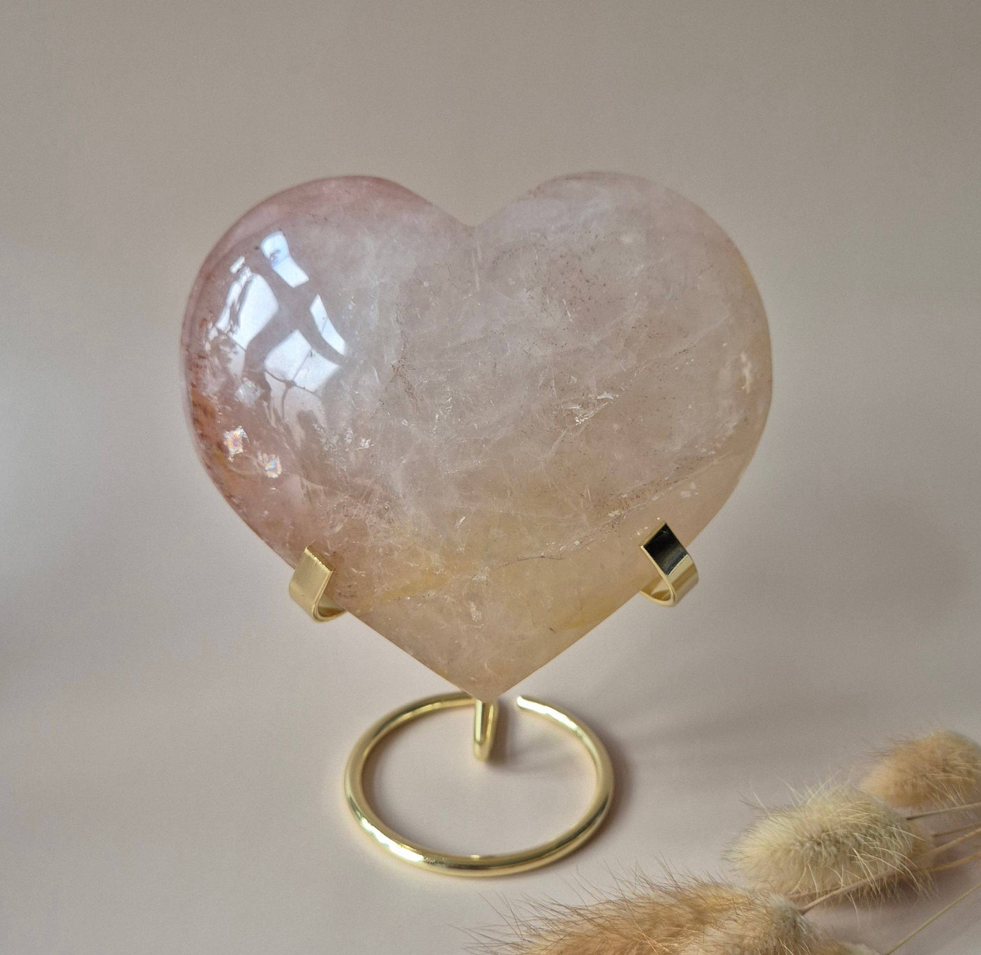 XXL Gran Corazón de Cuarzo de Fuego de Piedra Preciosa -1243 gr