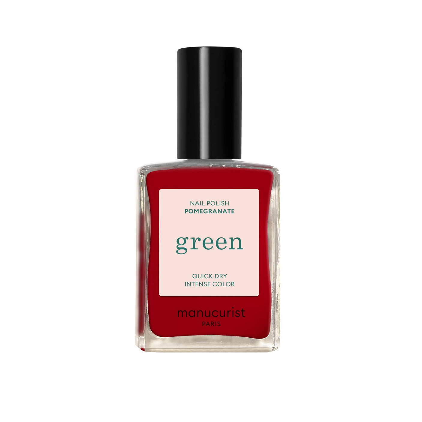 Frasco de esmalte de uñas Manucurist Green color Granada, un rojo vibrante 84% natural en Biovardi.