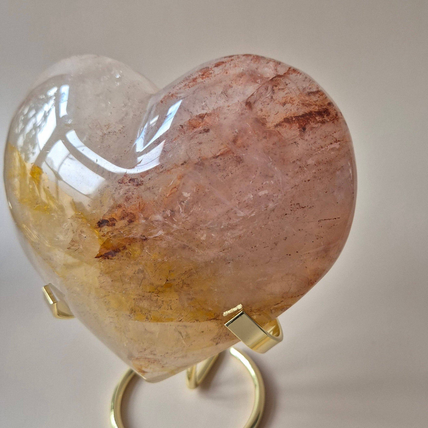 XXL Gran Corazón de Cuarzo de Fuego de Piedra Preciosa -1243 gr