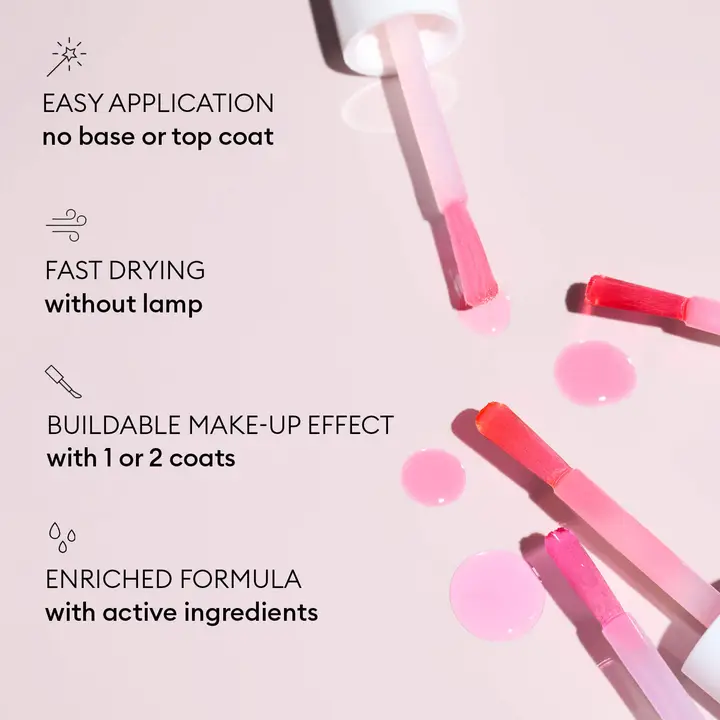 Resultado del tratamiento Active Glow Raspberry en las uñas, aportando un brillo saludable inmediato.