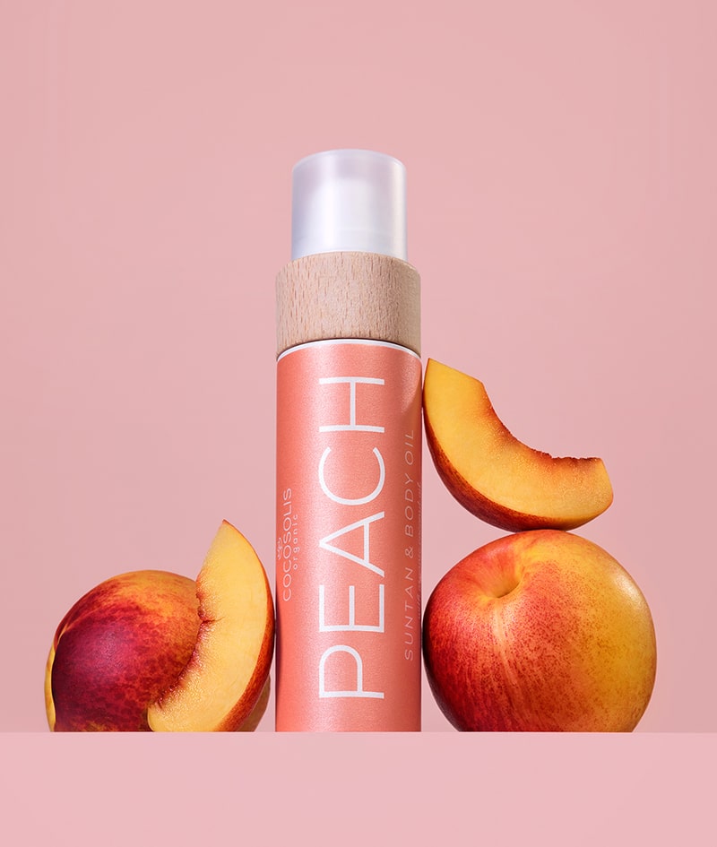 Textura sedosa del aceite bronceador Cocosolis PEACH de melocotón