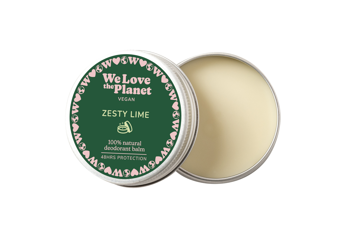 Lata abierta y textura del desodorante We Love The Planet Zesty Lime de 35 g