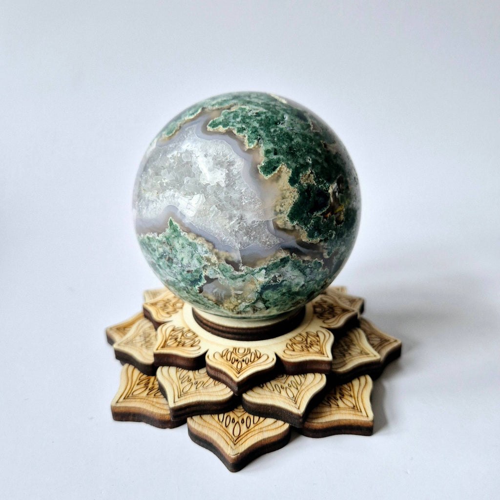 Bola de Cristal de Piedra Preciosa Ágata Musgosa Druzy 75mm - 544g