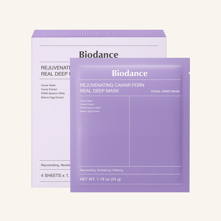 Biodance Caviar PDRN Real Deep Mask · Pack de 4 - caja y sobre de mascarilla facial