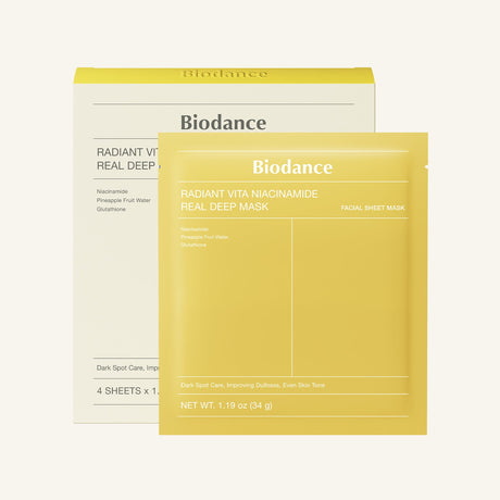 Biodance Radiant Vita Niacinamide · Pack de 4 - caja y sobre de mascarilla facial