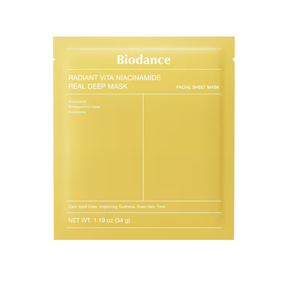 Biodance Radiant Vita Niacinamide Real Deep Mask mascarilla iluminadora envase amarillo