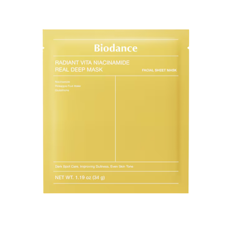 Biodance Radiant Vita Niacinamide Real Deep Mask mascarilla iluminadora envase amarillo
