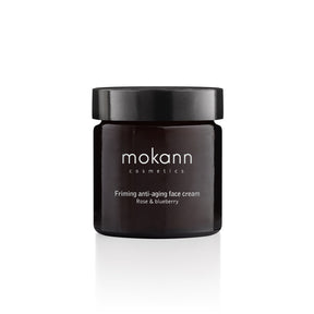 Envase de Mokann Crema facial reafirmante Rosa y Arándano 60 ml