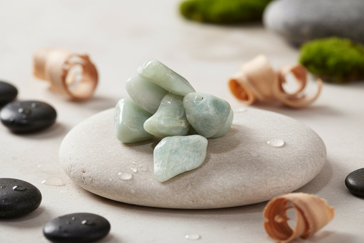 Aguamarina natural pulida de color azul claro con acabado suave