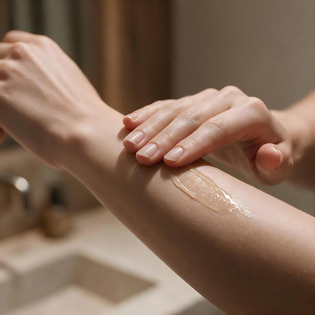 Aplicación del gel Plameca de aloe vera sobre el antebrazo