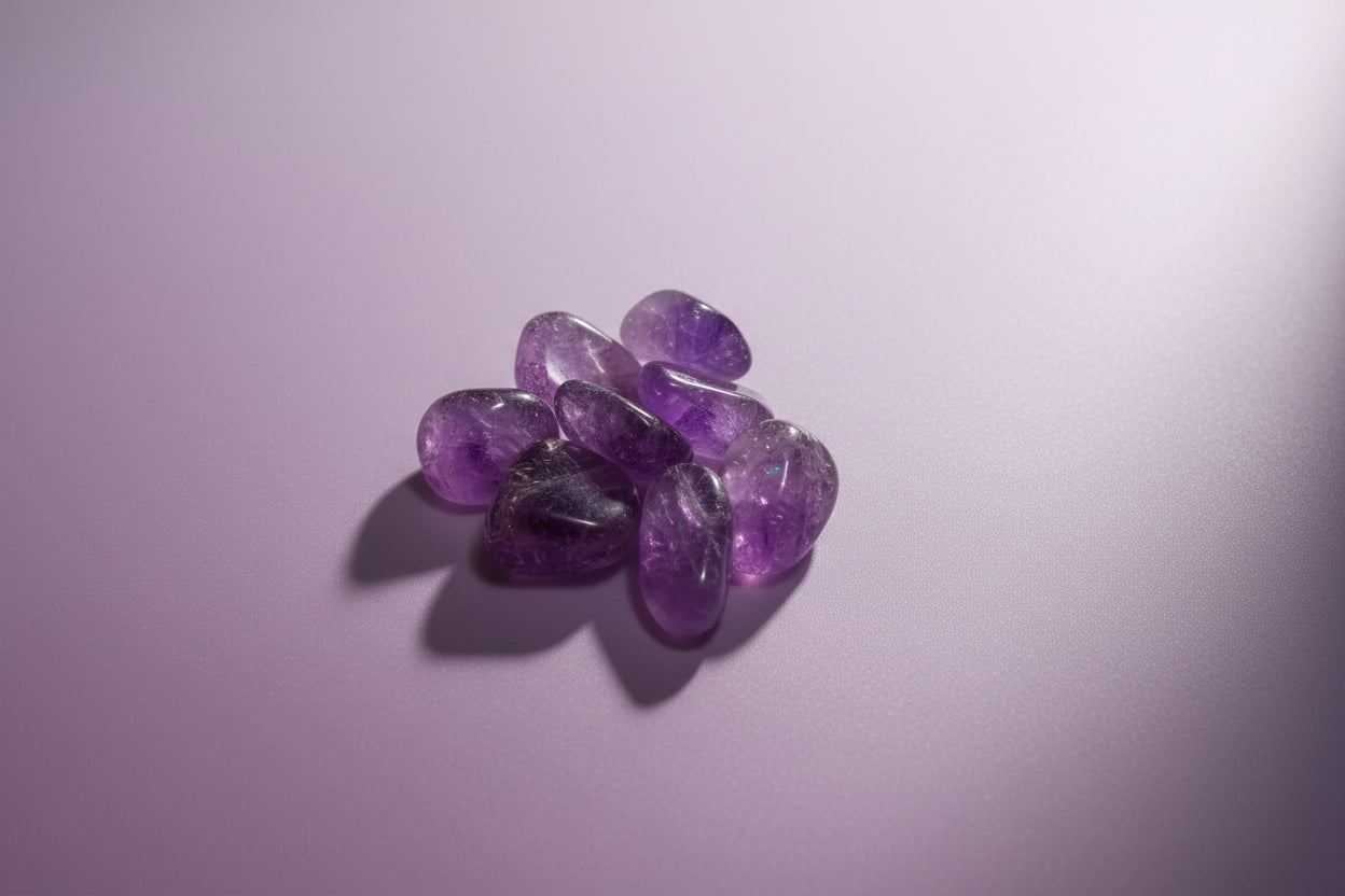 Amatista natural canto rodado de color violeta con forma redondeada