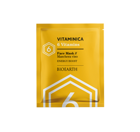 Sobre amarillo de la mascarilla facial Bioearth Vitaminica 6 Vitaminas de 15 ml