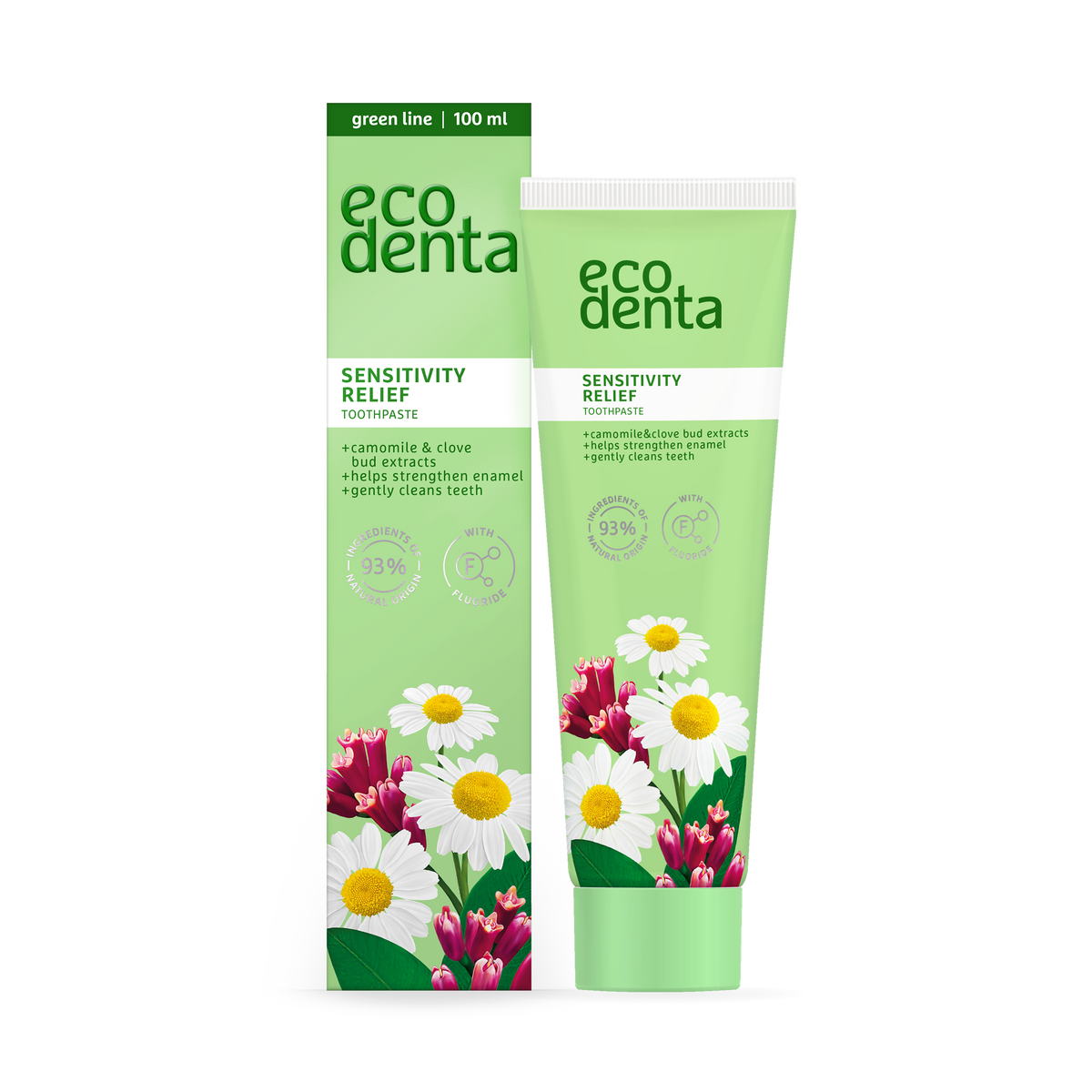 Tubo de Ecodenta Sensitivity Relief Dentífrico con flúor 100 ml