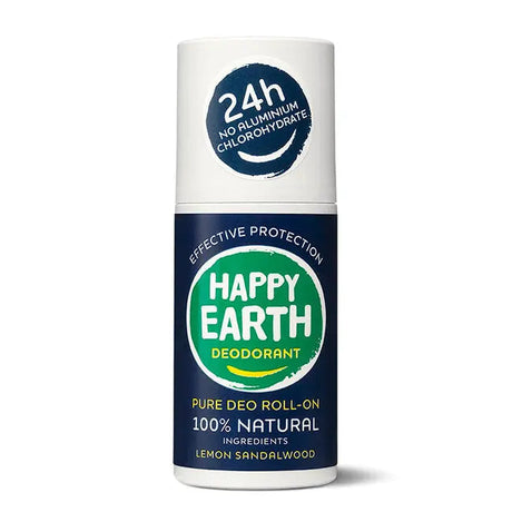 Envase de Happy Earth Desodorante roll-on con alumbre 75 ml — Lemon Sandalwood