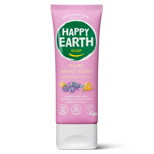 Envase de Happy Earth Jabón de manos Lavender Ylang 75 ml