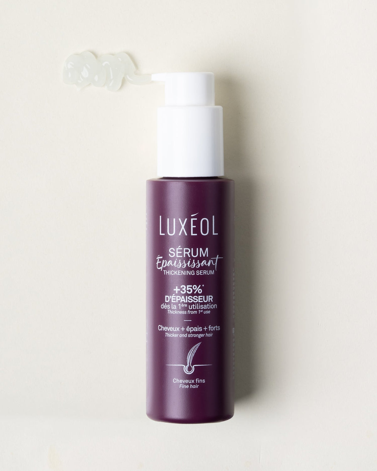 Dispensador y textura del sérum espesante Luxéol de 100 ml