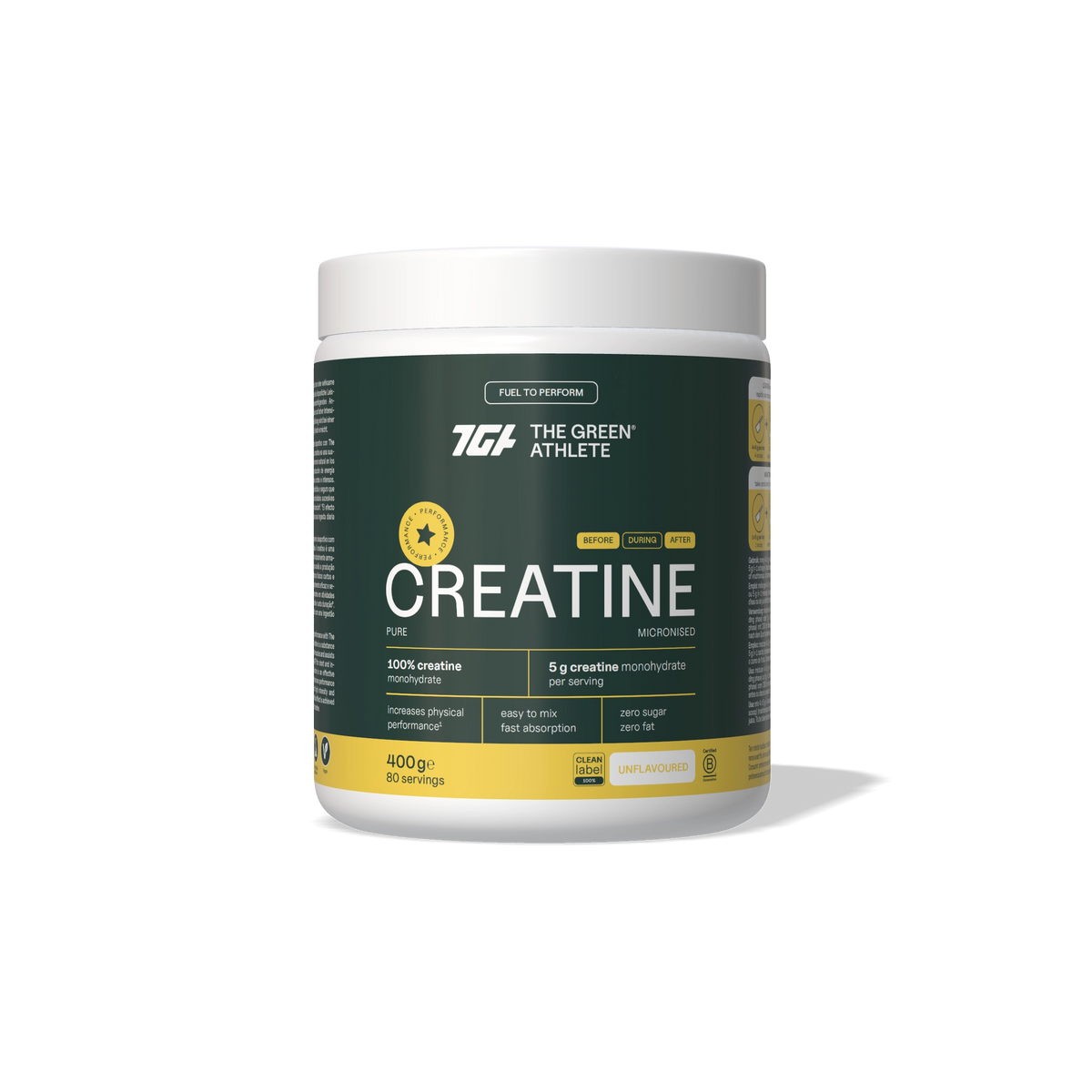 The Green Athlete Creatina monohidrato sin sabor 400 g - envase
