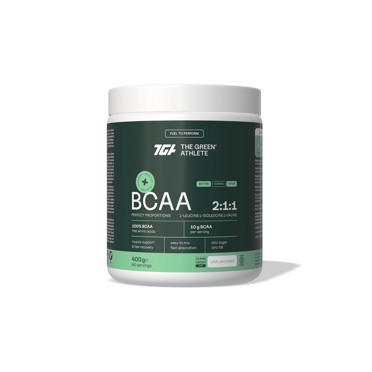 The Green Athlete BCAA 2:1:1 sin sabor 400 g - envase