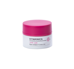 Tarro con tapa rosa de la crema Bioearth Vitaminica de vitamina E y Q10 de 50 ml