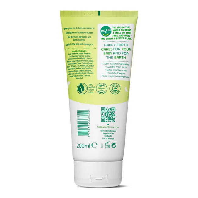 Reverso del tubo de loción corporal Happy Earth Baby & Kids de 200 ml