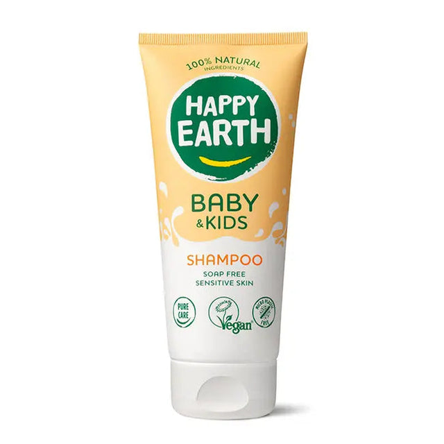 Envase de Happy Earth Baby & Kids Champú suave sin jabón 200 ml