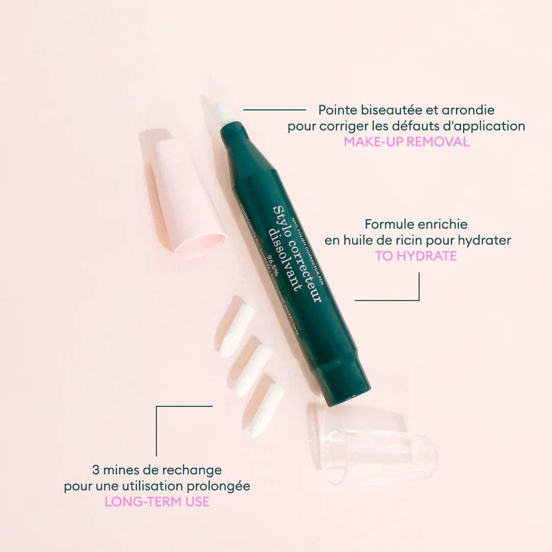 El corrector de esmalte Manucurist junto a una manicura perfecta, el aliado ideal para evitar manchas.