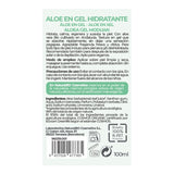 Etiqueta posterior con ingredientes y modo de uso de NaturaBIO Gel hidratante de aloe vera 100 ml