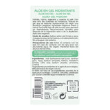Etiqueta posterior con ingredientes y modo de uso de NaturaBIO Gel hidratante de aloe vera 500 ml