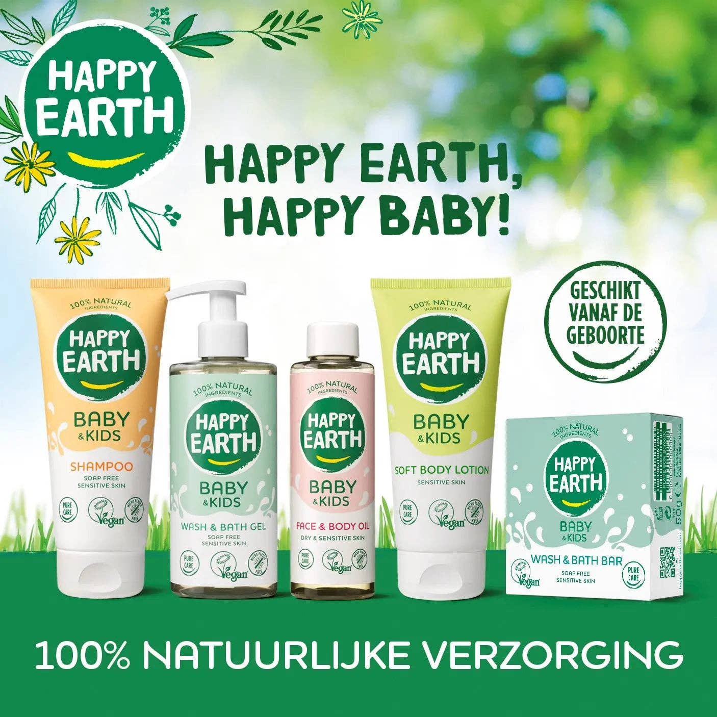 Happy Earth - Gel de Baño y Ducha sin Jabón para Bebés y Niños