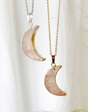 moon pendant with rose quartz gemstones