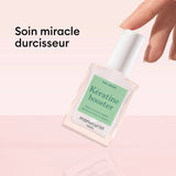 Infografía del serum milagroso endurecedor Kératine Booster para uñas dañadas.