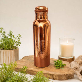 Botella de cobre Flor de la Vida pulida 1 L