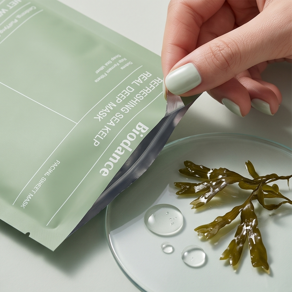 Textura de hidrogel verde de la mascarilla Biodance Sea Kelp