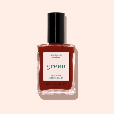 Frasco de esmalte de uñas Manucurist Green color Bohemia, un tono tierra rosado 84% natural en Biovardi.