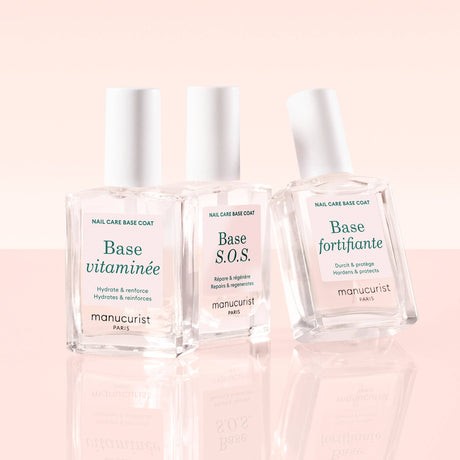 Comparativa de bases de tratamiento Manucurist: Base Vitaminada, Base S.O.S. y Base Fortificante en Biovardi.