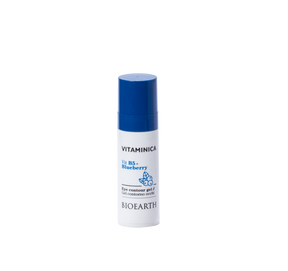 Envase blanco con tapón azul del contorno de ojos Bioearth Vitaminica B5 y arándano de 30 ml