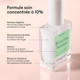 Fórmula concentrada con queratina vegetal, biotina y vitamina C para regenerar las uñas.