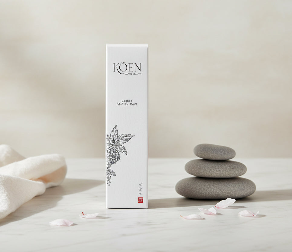 Bote de espuma limpiadora AWA Balance Cleanser Foam de KÕEN Japan Beauty en el estante de Biovardi.