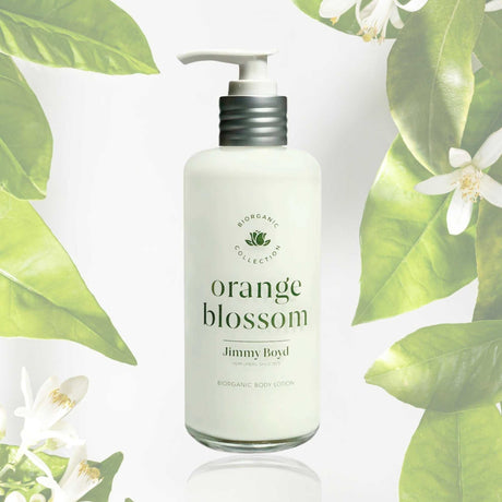 Loción corporal Jimmy Boyd Orange Blossom de 200 ml entre hojas y flores de azahar