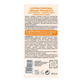Etiqueta posterior con ingredientes y modo de uso de NaturaBIO Verano Tranquilo Loción con citronela 250 ml