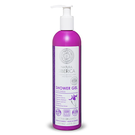 Frasco con dosificador de Natura Siberica Gel de ducha Antiestrés 400 ml